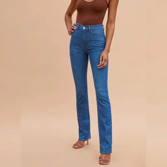 REFORMATION Cindy Bootleg / Peyton Flare Wide Leg Jeans La Jolla Blue 24 - Picture 4 of 11